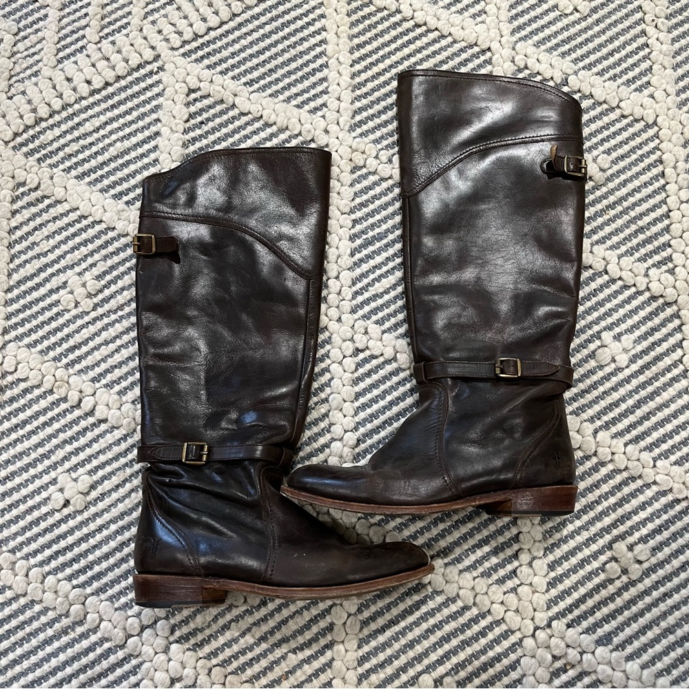 Frye harness dark cognac color riding boots sz 9